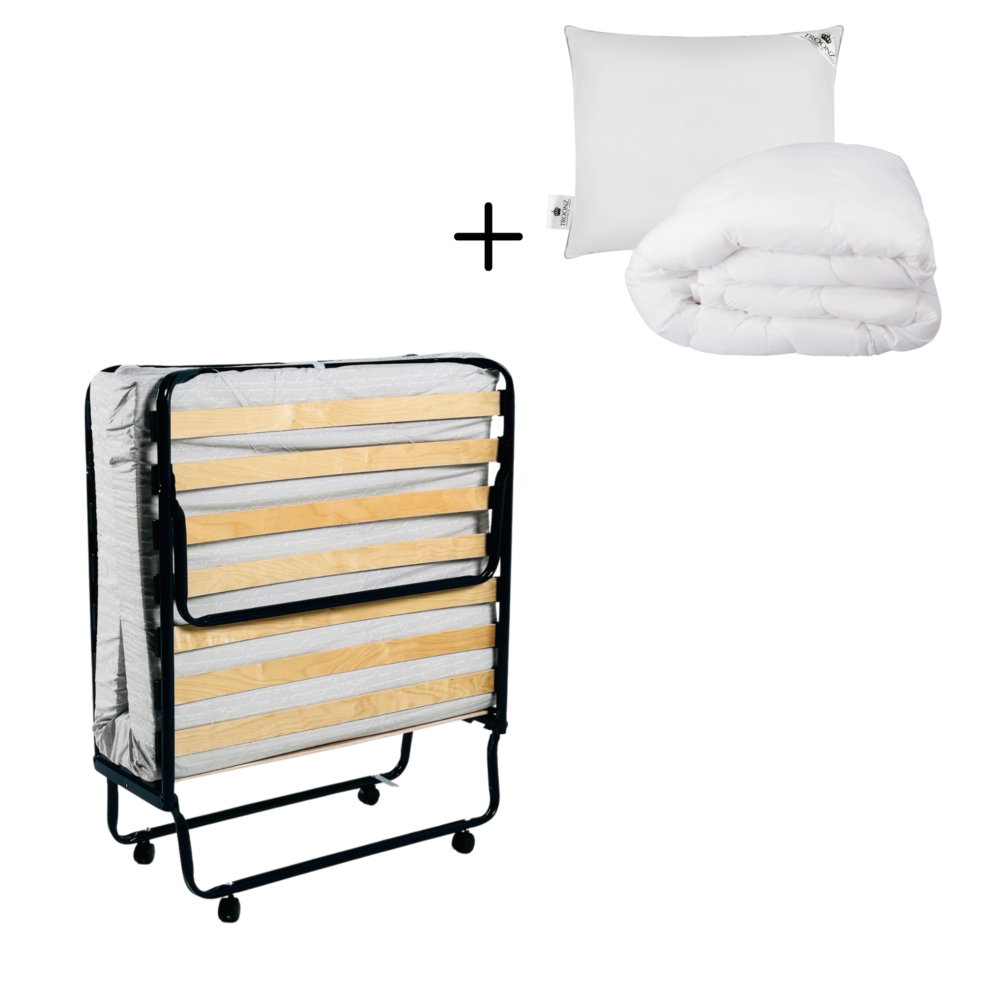 Troonz Schlafset One Deluxe - Klappbett One Deluxe + Portofino Kissen + Portofino 4-Jahreszeiten-Bettdecke 140x200
